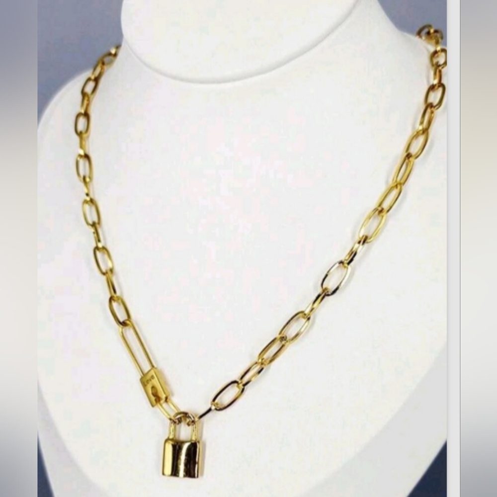 Gold Chain Necklace with Padlock Pendant